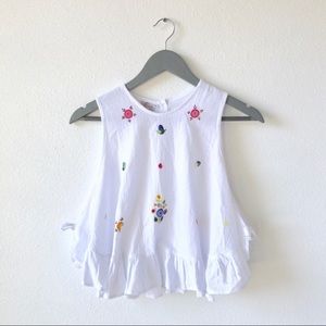 Embroidered Side Tie Cotton Boho Top Sz 4